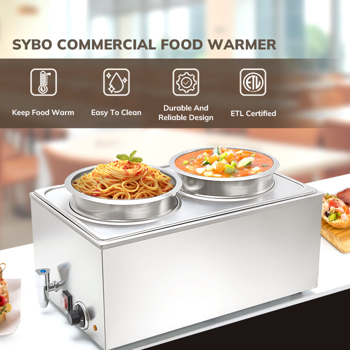 SYBO Buffet Food Warmer 2 Round Pots with/without Tap