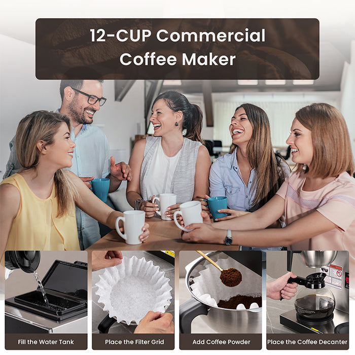 SYBO Commercial Drip Coffee Maker with 3 Glass Carafes and Warmers