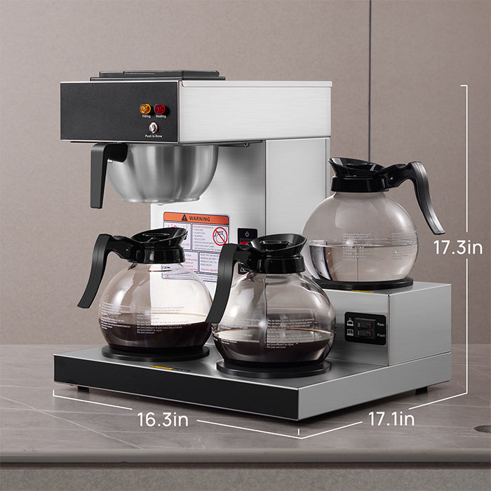 SYBO 12-Cup Drip Coffee Maker with 3 Glass Carafes and Warmers