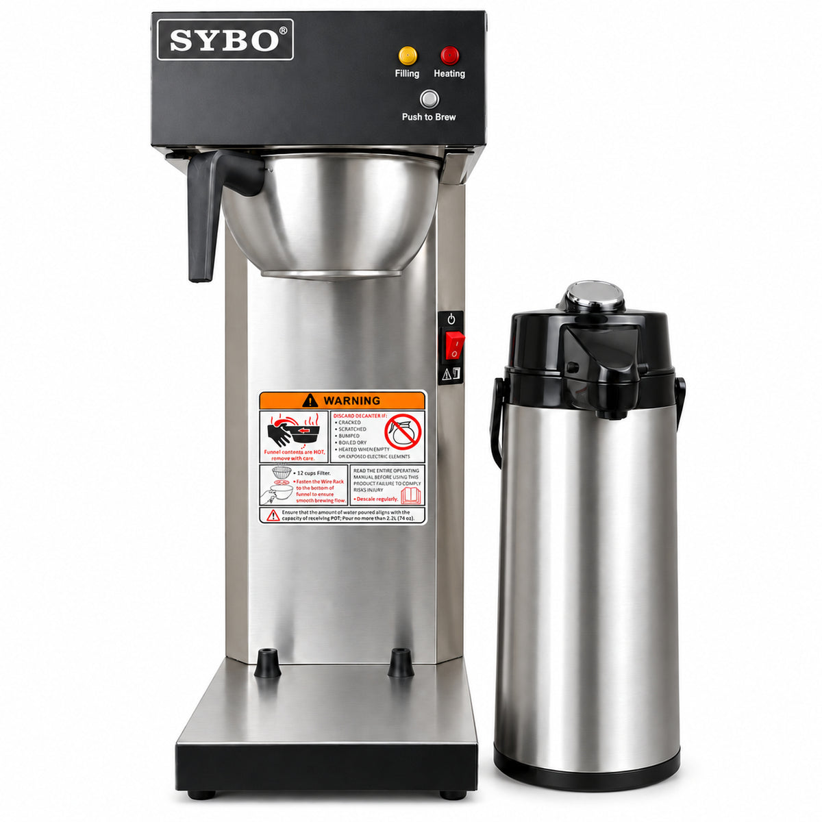 SYBO Commercial Drip Coffee Maker with 2.2 Liter Airpot, Pour-Over & Water Line Brewer