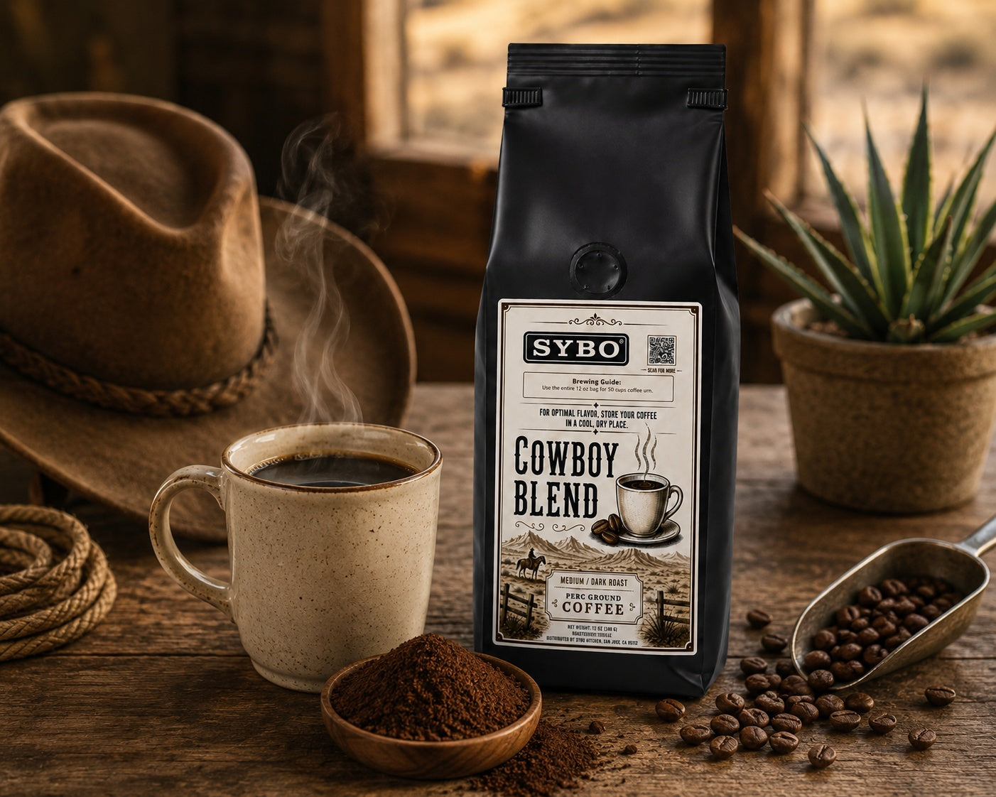 SYBO Freshly Roasted Coffee Beans – Medium/Dark Roast, Rich & Smooth Ground Coffee Blend
