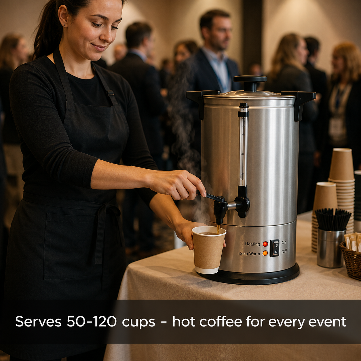 SYBO Stainless Steel Percolator Coffee Urn 50/100/120 Cup in commercial use — Serves 50-120 cups - hot coffee for every event