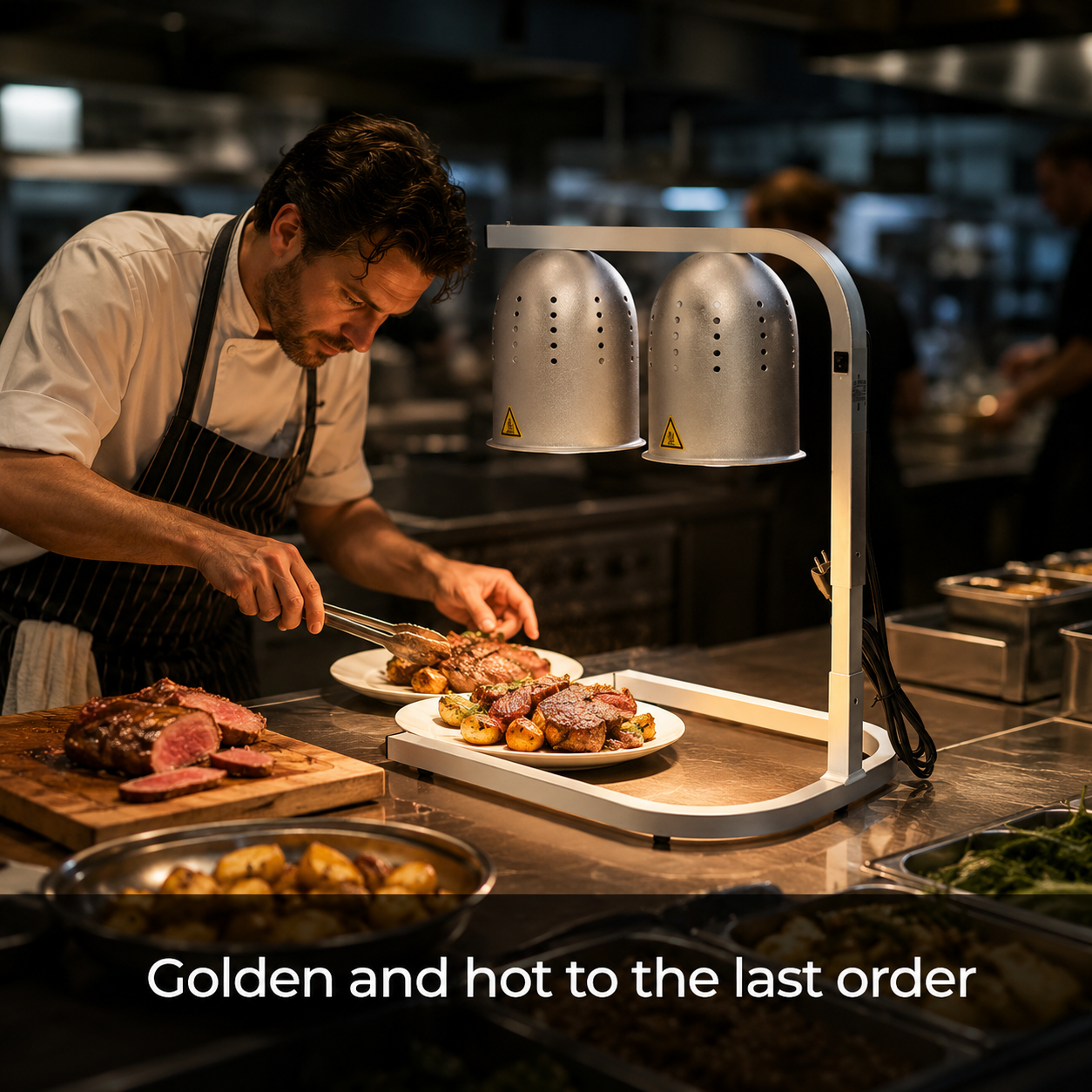 SYBO Portable Food Heat Lamp in commercial use — Golden and hot to the last order