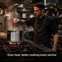 Turbo Sauce Pot in commercial use — Even heat, faster cooking every service
