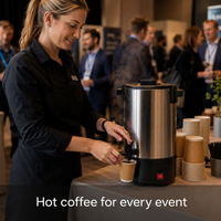 SYBO Stainless Steel Percolator Coffee Urn 30/40 Cup in commercial use — Hot coffee for every event