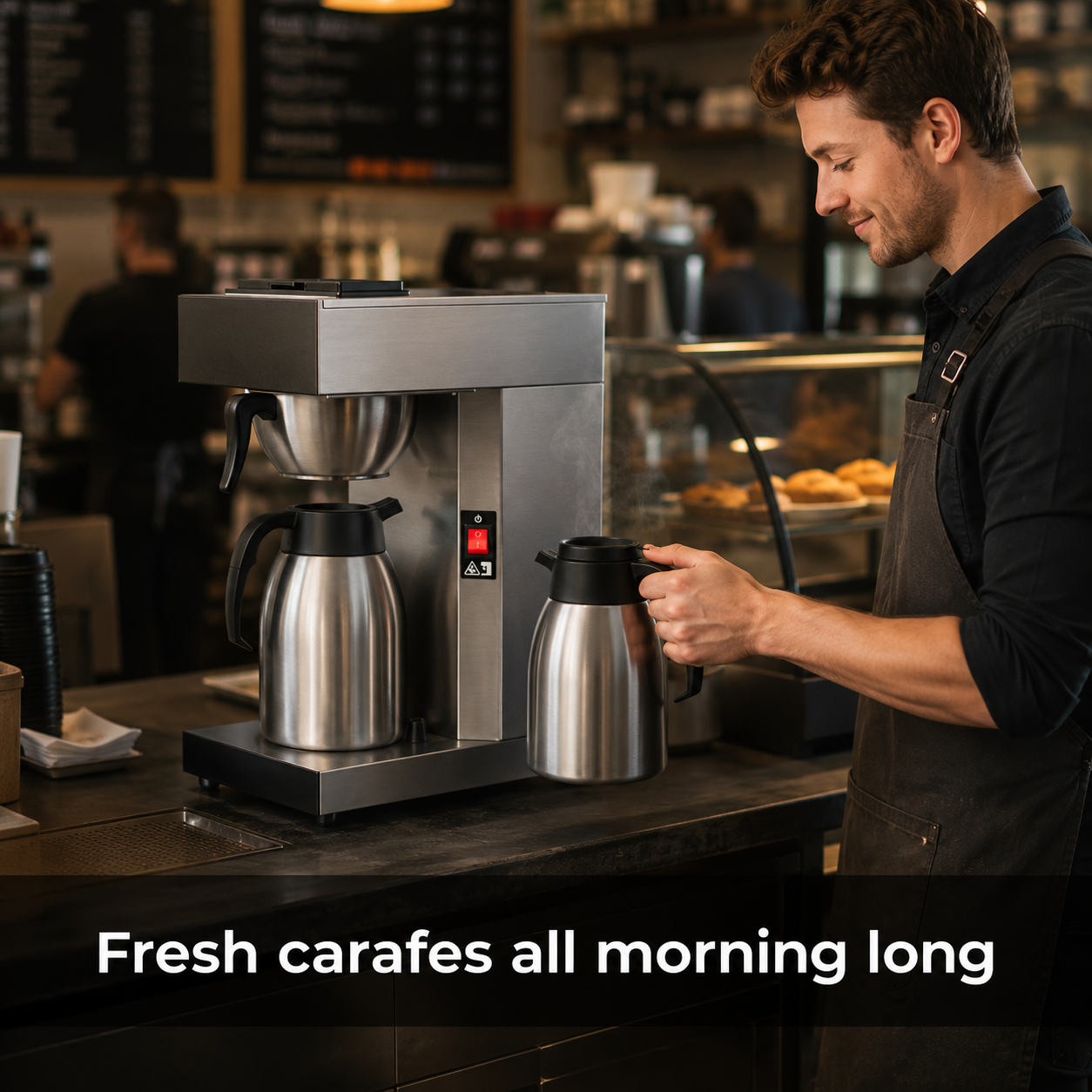 SYBO Deluxe Drip Coffee Maker Combo in commercial use — Fresh carafes all morning long
