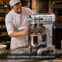 SYBO Planetary Mixer Commercial Kitchen Equipment 10/20/30 Qt Stainless Steel Bowl, 3-Speed Settings (113/184/341 RPM) | Heavy-Duty Industrial Grade in commercial use — Dough and batter, mixed to perfection