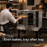 SYBO Convention Oven Commercial Kitchen Equipment | Heavy-Duty Bakery Oven in commercial use — Even bakes, tray after tray
