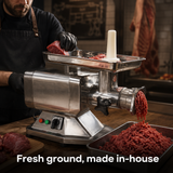 SYBO Heavy-Duty Commercial Meat Grinder in commercial use — Fresh ground, made in-house