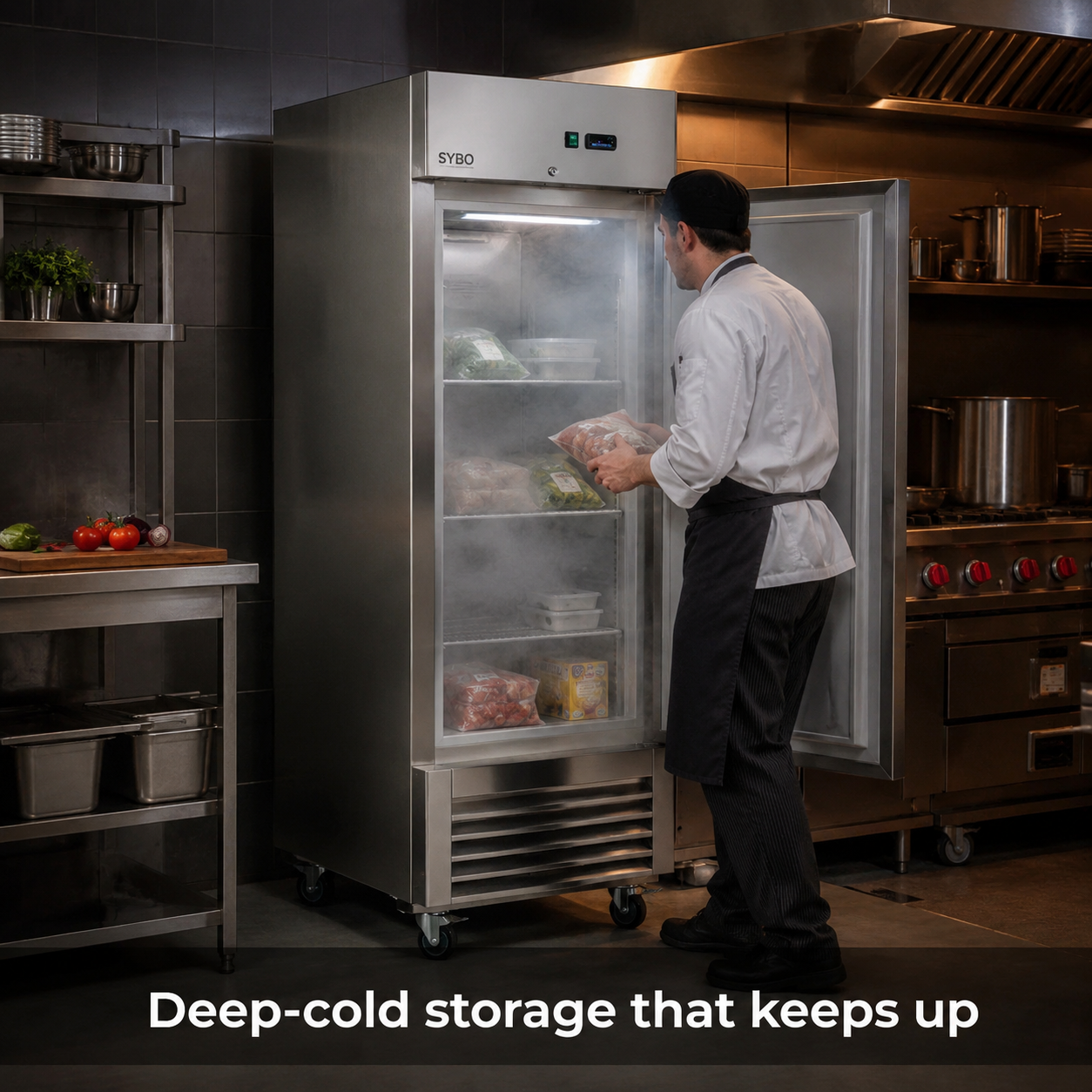 SYBO Freezer Commercial Kitchen Equipment | Reach-In Freezer with -8°F to 0°F Temperature Range in commercial use — Deep-cold storage that keeps up