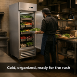 SYBO Refrigerator Commercial Kitchen Equipment | Reach-In Refrigerator (31°F–40°F) in commercial use — Cold, organized, ready for the rush