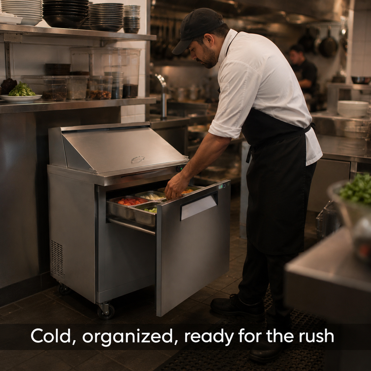 SYBO Commercial Salad Refrigerator in commercial use — Cold, organized, ready for the rush