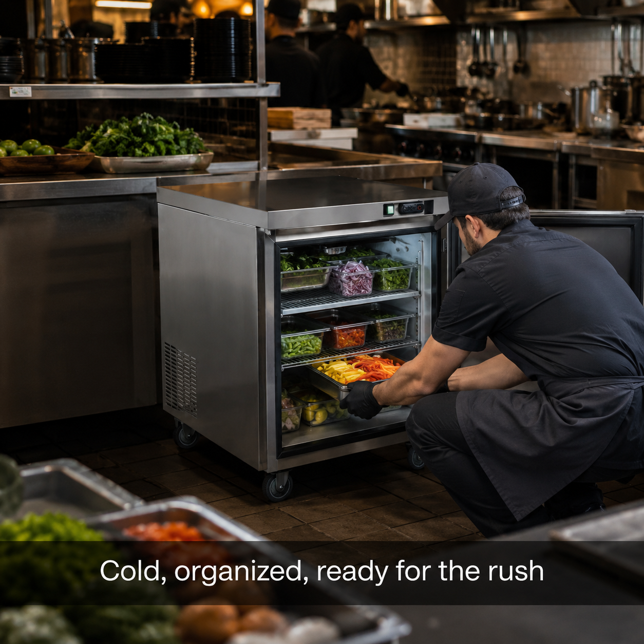 SYBO Commercial Under-Counter Refrigerator in commercial use — Cold, organized, ready for the rush