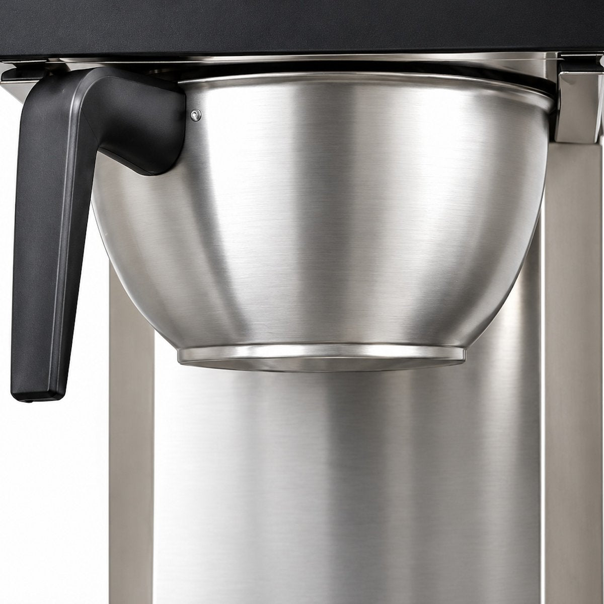 304 stainless steel brew funnel with black handle on SYBO commercial drip coffee maker